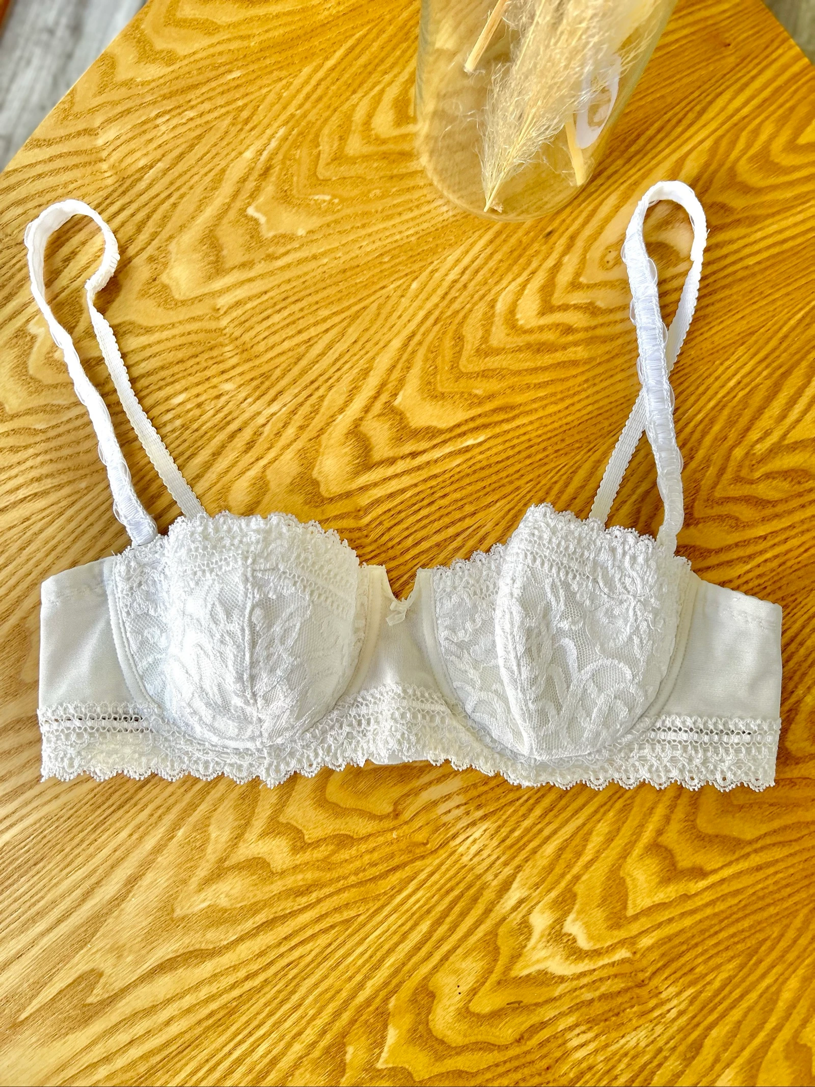 Sutiã de balcão cor creme em renda floral alças ajustáveis em poliamida e algodão 95 Aubade – photo 10
